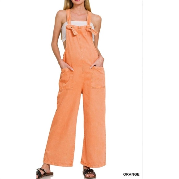 Zenana Outfitters Denim - Zenana Premium Casual Wide-Leg Orange Women's Jumper Overalls NWT